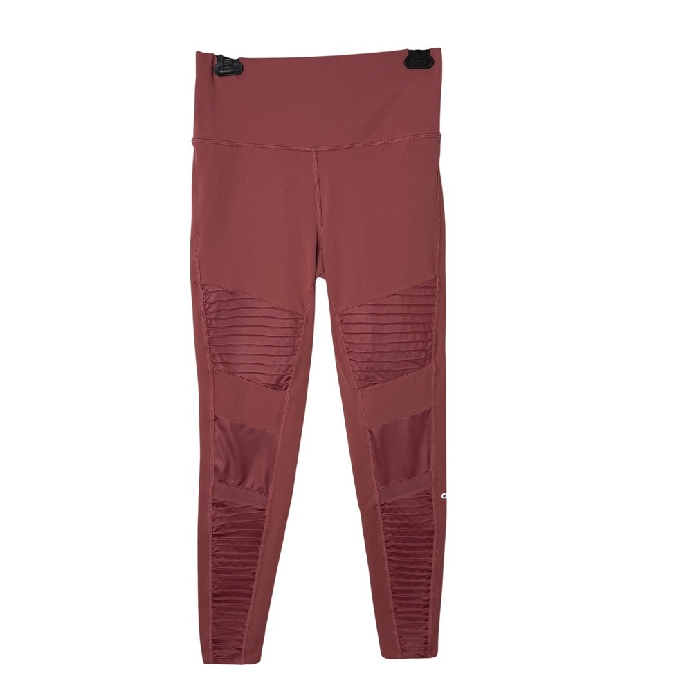Alo Yoga High Waist Moto Leggings Women Size L Ribbed‎ Mesh Activewear Pants